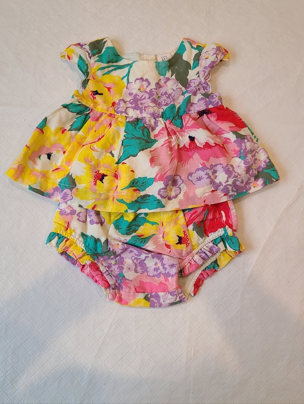 Gap Baby Floral Ruffle Top & Bloomers Set Linen Blend Multi Bright Boho 2PC